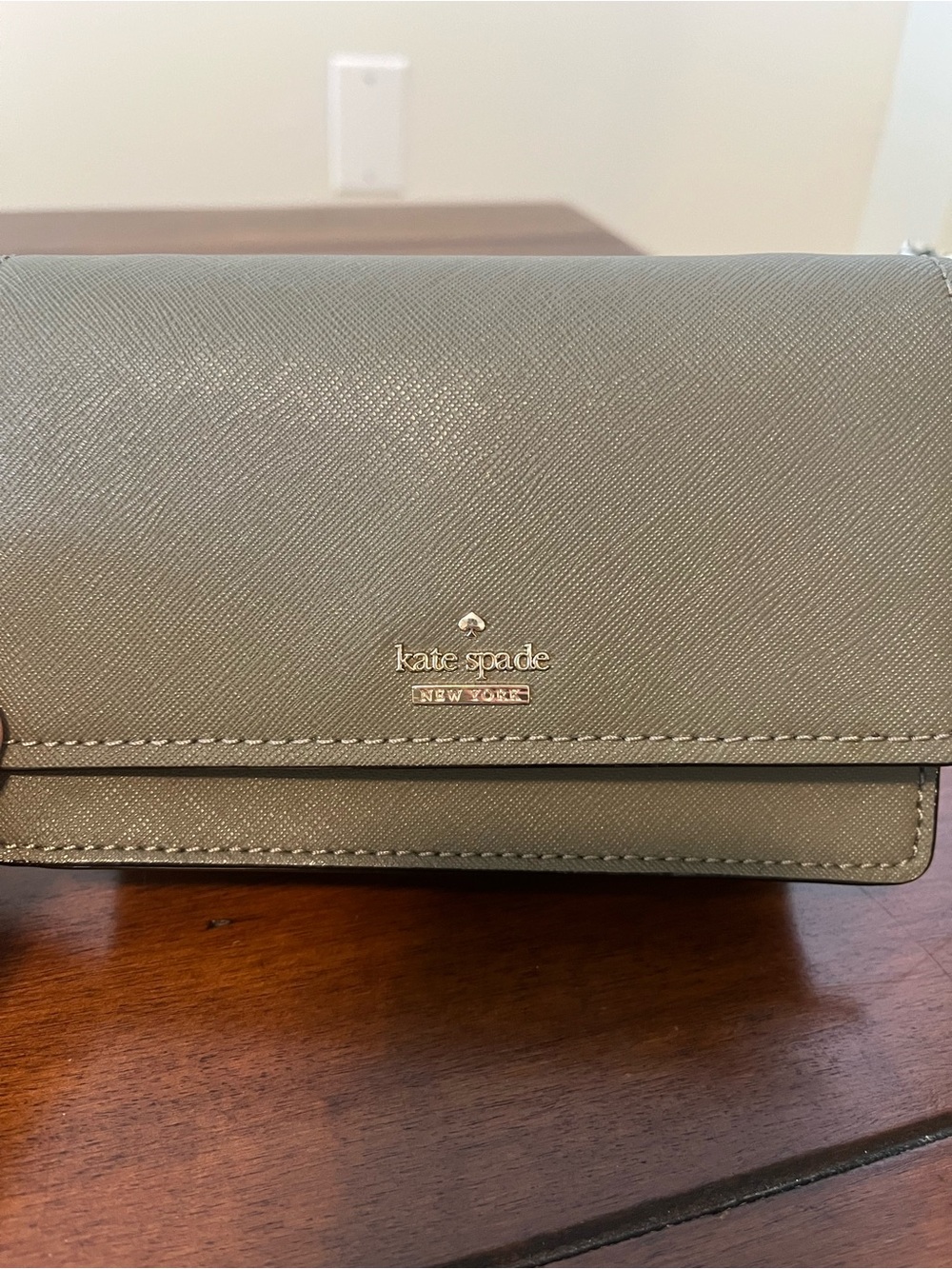 kate spade olive green Saffiano Leather Crossbody